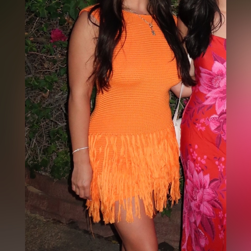 Orange Fringe Sleeveless Dress